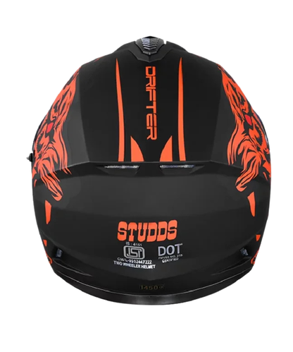 Studds Drifter D2 Leopard Decor Graphics Helmet - Matt Black Orange N10