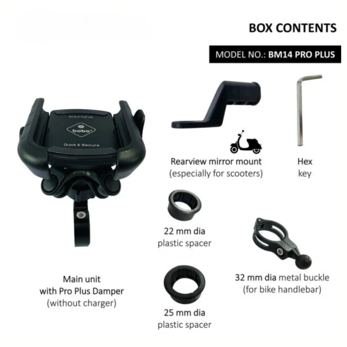 BOBO BM14 PRO PLUS Quick Release with PRO PLUS Vibration Damper Enhanced BM4 PRO PLUS Bike Cycle Phone Holder