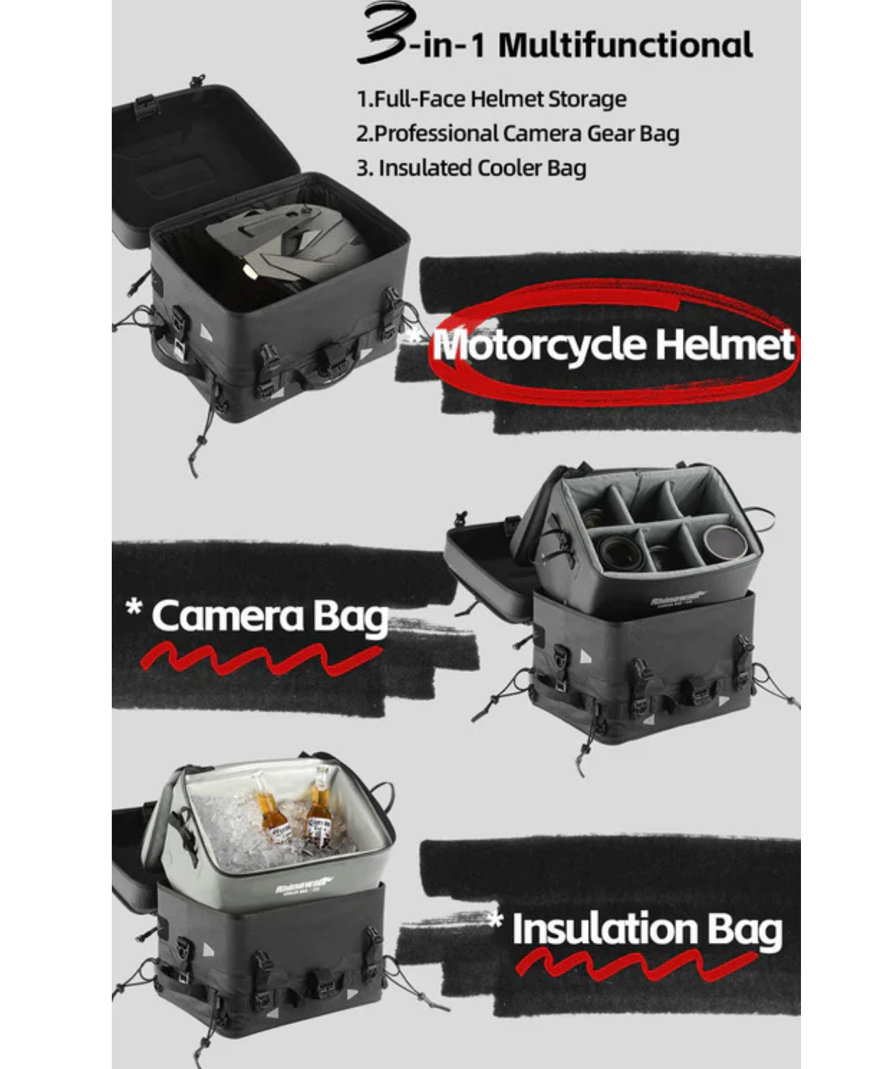 Rhinowalk Fortress Series X Tactical Tail Bag - Camera Version Set A Soft Top Box - Black - MFT2301