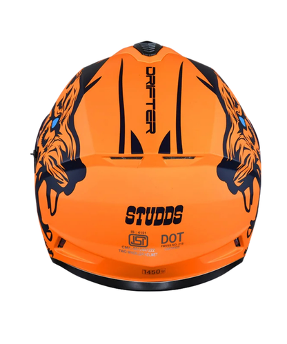Studds Drifter D2 Leopard Decor Graphics Helmet - Matt Orange Blue N1