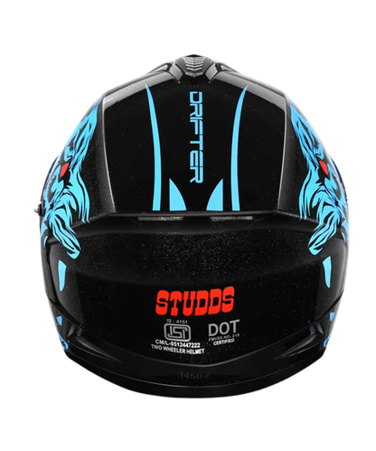 Studds Drifter D2 Leopard Decor Graphics Helmet - Gloss Black Blue N1