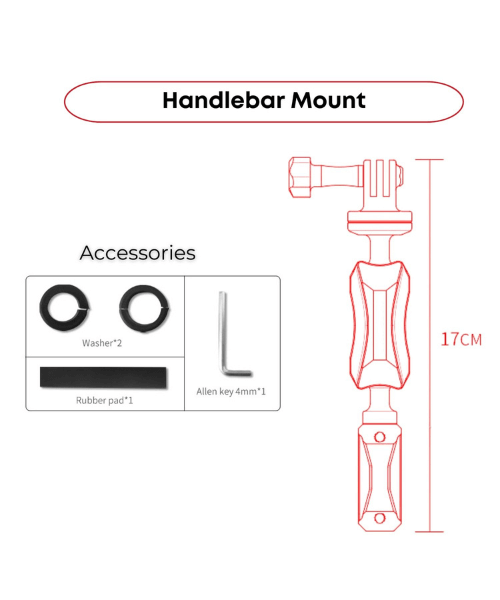 Yellowfin Action Camera Aluminium Alloy Metal Pro Long Mount for GoPro 360 Rotatable Silver - Handlebar Pro Mount-1-1