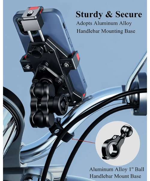 Yellowfin Aluminium Alloy Motorcycle Phone Mount with Vibration Dampener Secure Anti-Theft Lock | One-Push Auto Lock Handlebar M23-C1-Pro Elite - No Charger