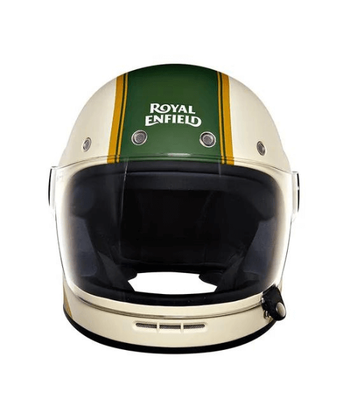 Royal Enfield Drifter V2 White Big Stripe Helmet - Matt Battle Green
