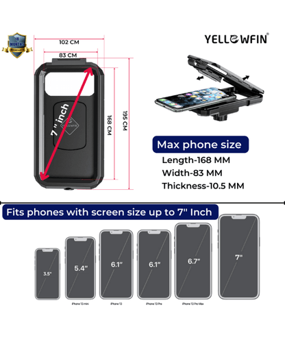 Yellowfin Fully Waterproof Mirror Mount Mobile Phone Holder with Wireless Charger - M18L-A2 Mirror Mount