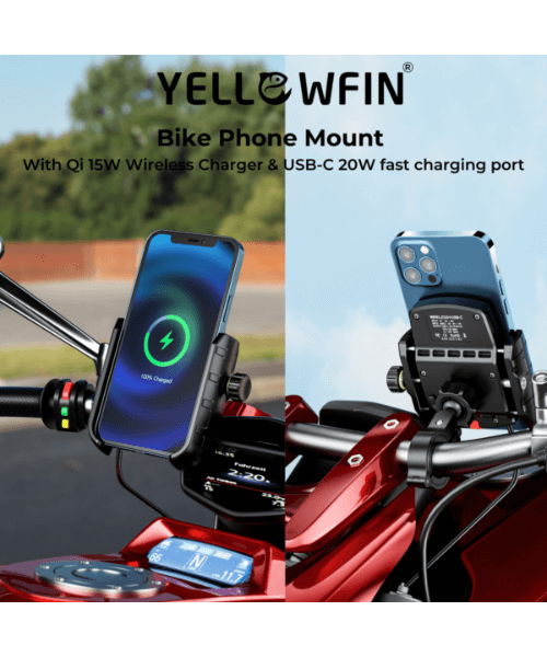 Yellowfin Jaw Grip Waterproof Mobile Phone Holder with Wireless Charger - M9S Black