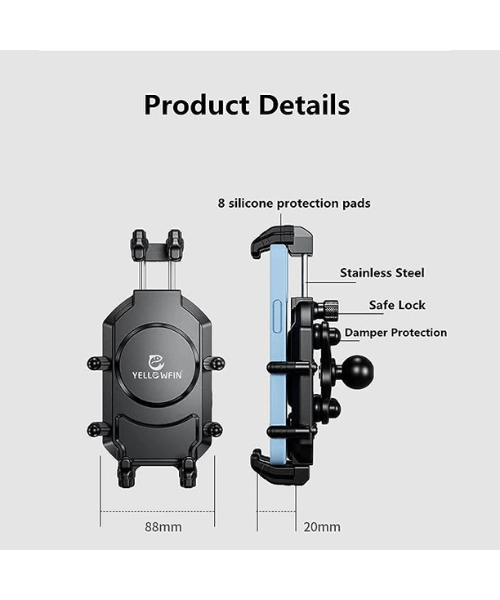 Yellowfin Anti-Shake Motorcycle Mobile Damper Holder Bike Mount without Charger - M26-C1 Pro Handlebar