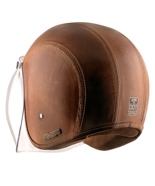 Axor Retro Jet Leather Burnt Helmet - Camel Brown