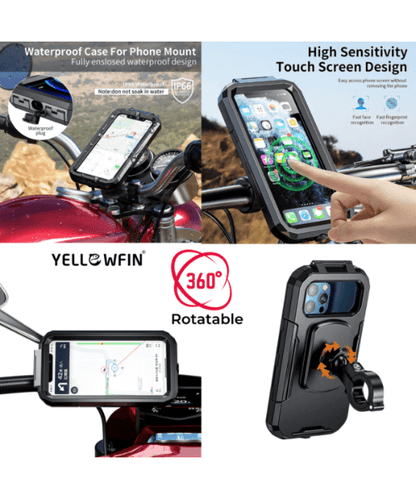 Yellowfin Fully Waterproof Bike Handlebar Mobile Phone Mount with Charger - M18L-A1 Handlebar