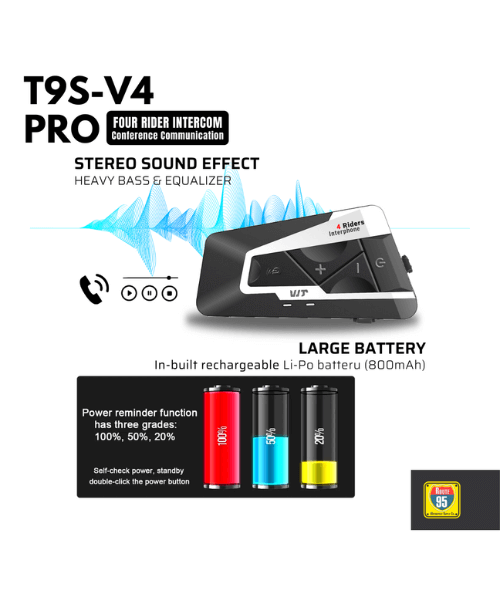 Route95 T9S-v4 Pro Universal Helmet Bluetooth And Intercom