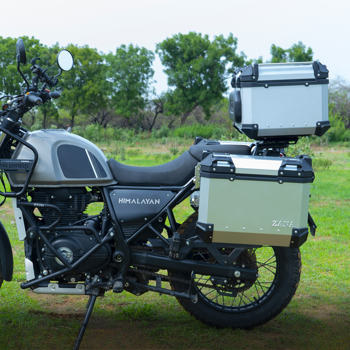 Zana Royal Enfield Himalayan 411 Aluminium L-Flat Pannier 36L with Saddle Stay Frame - Silver - ZI-8494-LS - Zana