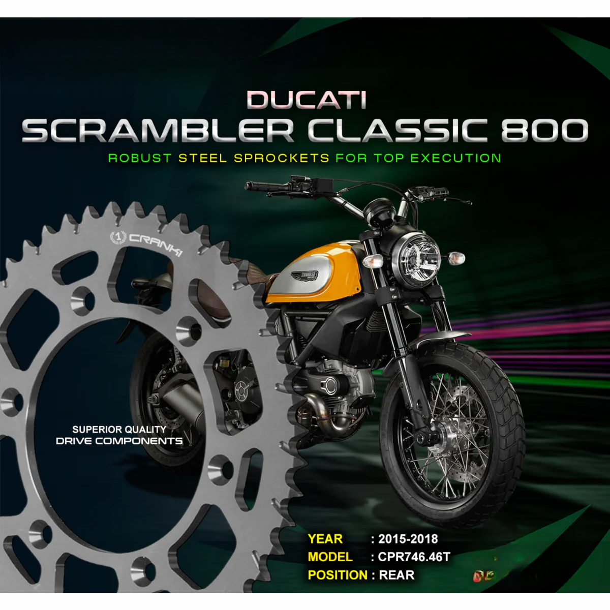 Crank1 Ducati Scrambler Classic 800 (2015-2018) Pitch 520 Performance Motorcycle Sprocket - Chrome - Crank 1