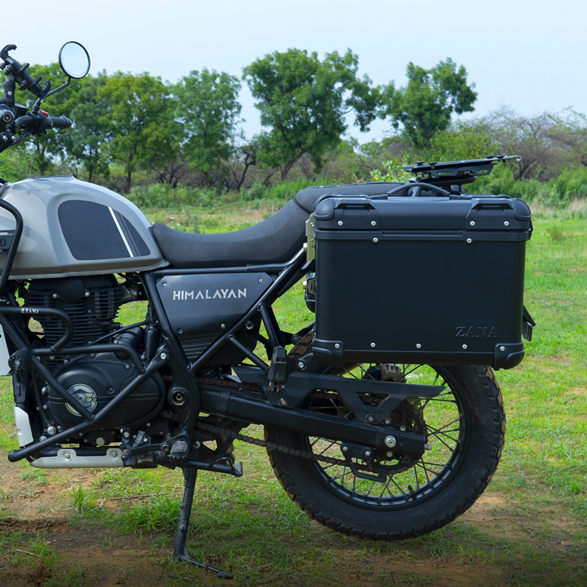 Zana Royal Enfield Himalayan 411 Aluminium R-Flat Pannier 36L with Saddle Stay Frame - Black - ZI-8494-RB - Zana
