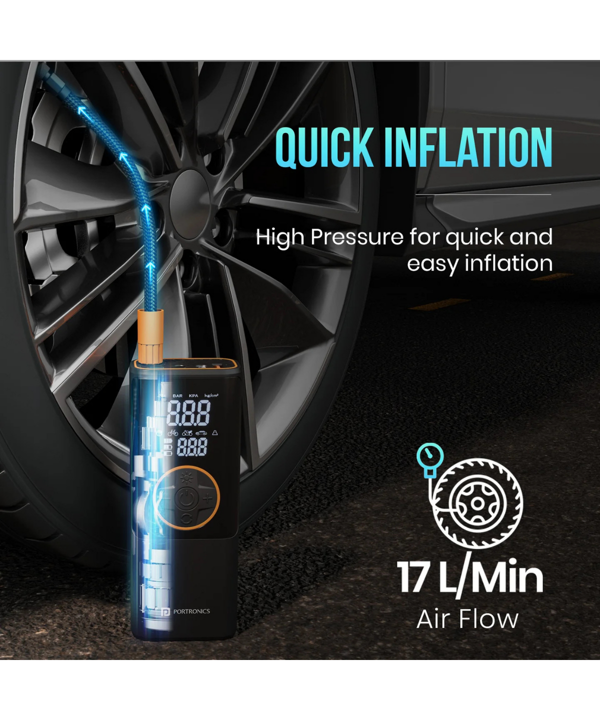 Portronics Vayu 4.0 Portable Tyre Inflator - Portronics