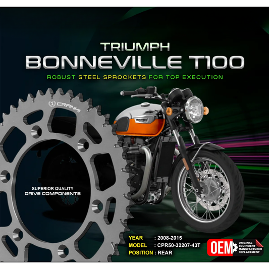 Crank1 Triumph Bonneville T100 (2008-2015) Performance Motorcycle Sprocket - Chrome - CPR50-32207-43T