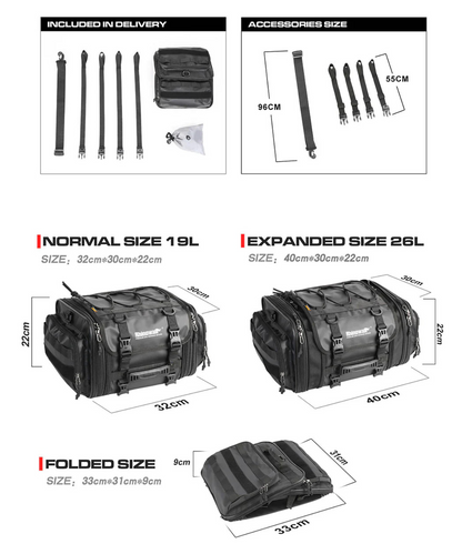 Rhinowalk Deluxe Cruiser Tail Bag 26L - Black - MT4026