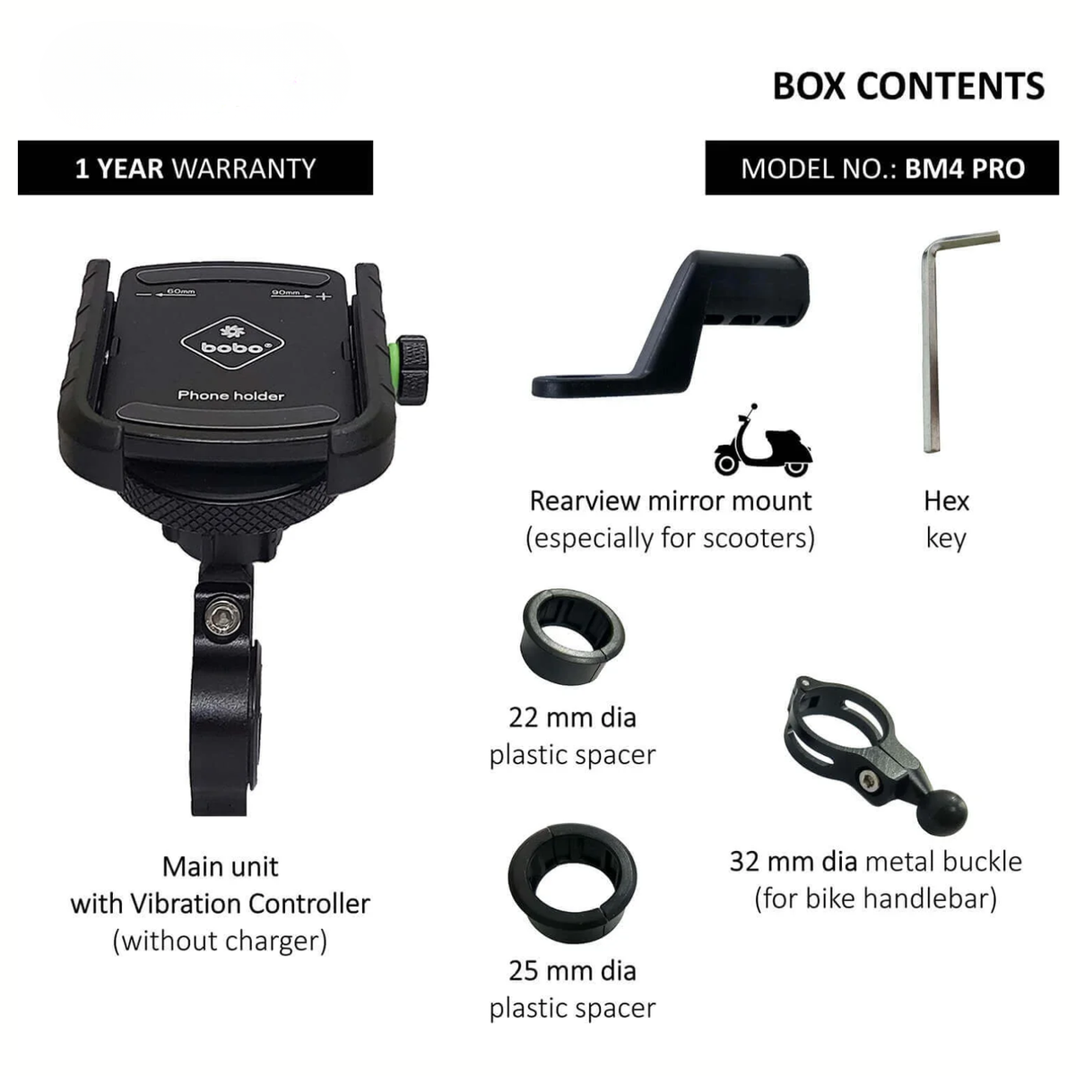 BOBO BM4 PRO Jaw-Grip Bike Phone Holder with Vibration Controller Motorcycle Mobile Mount - Black - BOBO