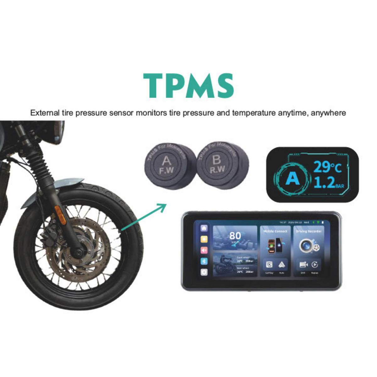 Simtac M10DT Pro Motorcycle Navigation Screen 6.0 Inches with DVR / TPMS