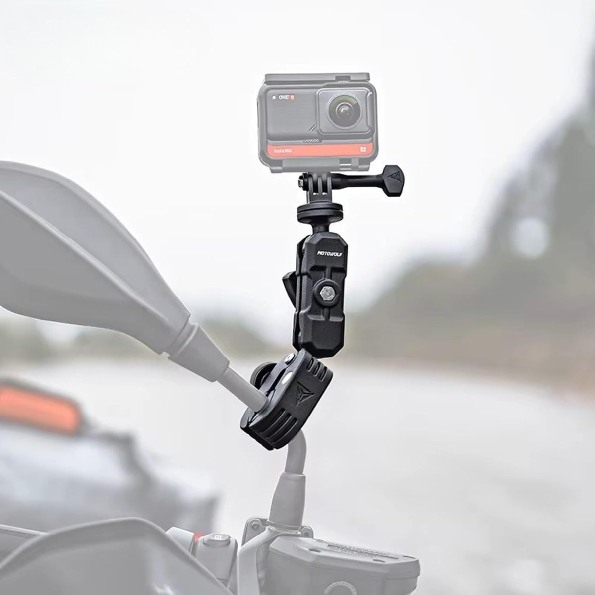 Motowolf Action Camera Power Clamp Mount with 360° Dual Ball Head and Anti-Theft Knob