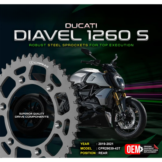 Crank1 Ducati Diavel 1260 S (2019-2021) Performance Motorcycle Sprocket - Black - CPR29039-43T