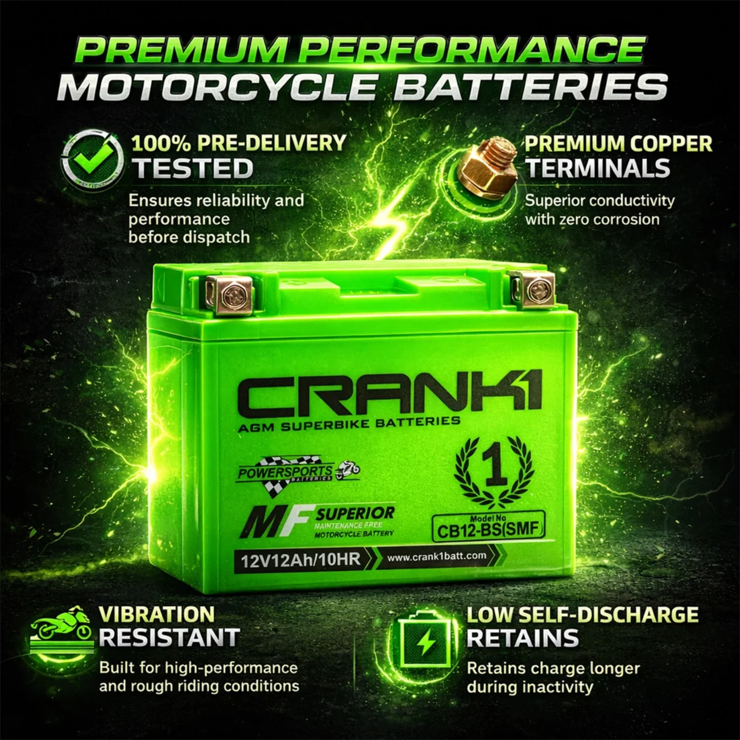 Crank1 Ducati Monster 795 (2012-2025) Battery - CB12B-BS