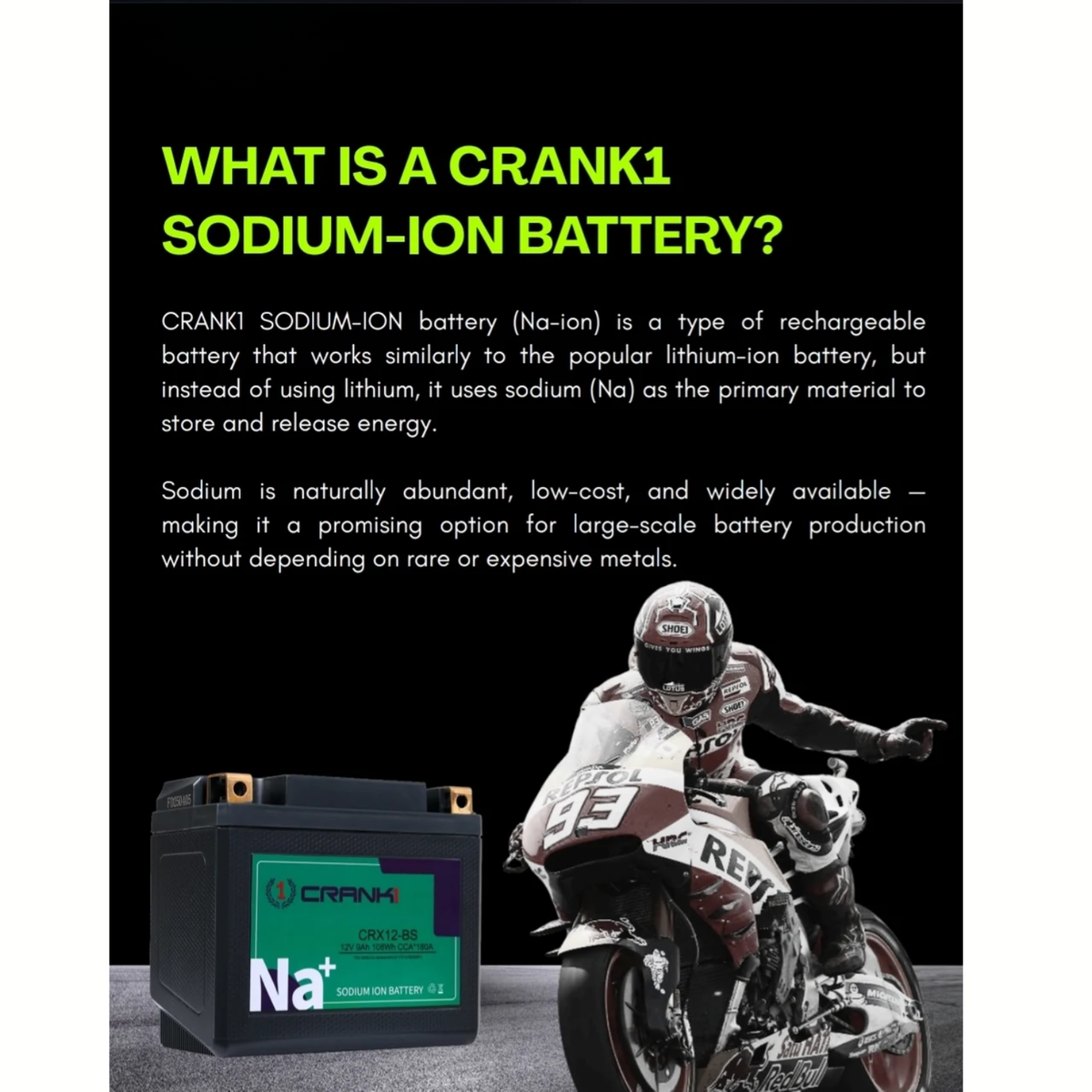 Crank1 Kawasaki Ninja ZX-4R (2023 Onwards) Sodium ION Factory Activated Battery - CRX10S - Crank 1