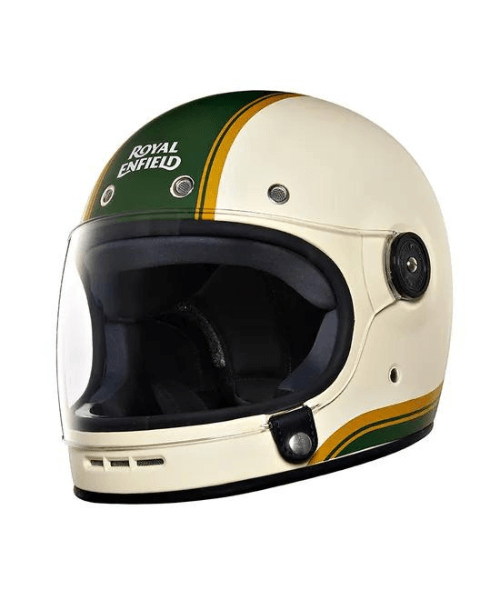 Royal Enfield Drifter V2 White Big Stripe Helmet - Matt Battle Green