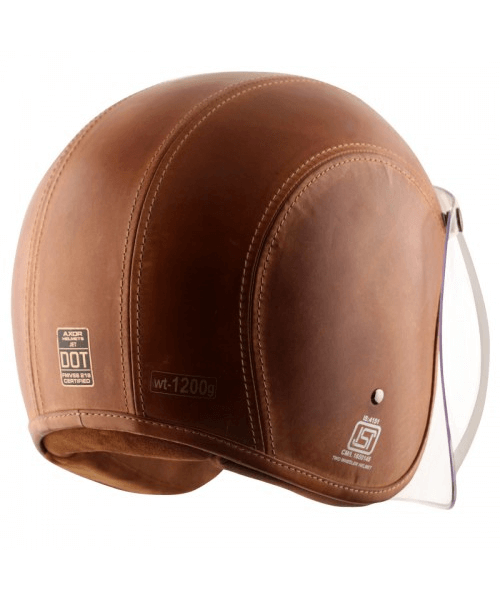 Axor Retro Jet Leather Burnt Helmet - Camel Brown