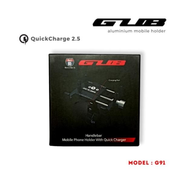 Route 95 GUB G91 Aluminium Handlebar Mobile Holder with Quick Charger 2.5A
