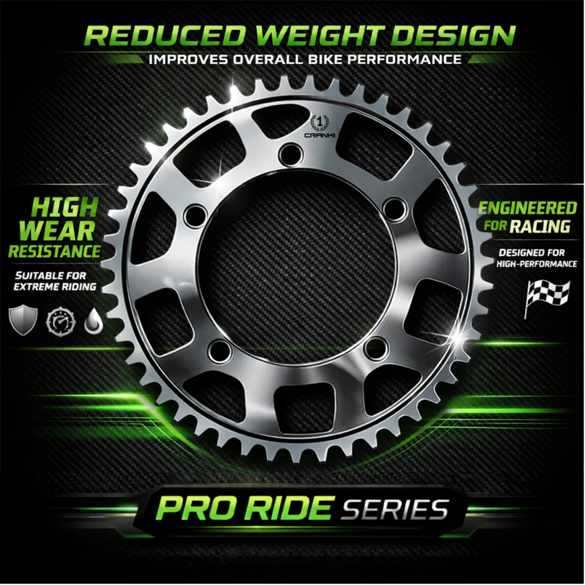 Crank1 Triumph Tiger 900 Rally Pro (2024 Onwards) Pitch 525 Performance Motorcycle Sprocket - Black - Crank 1