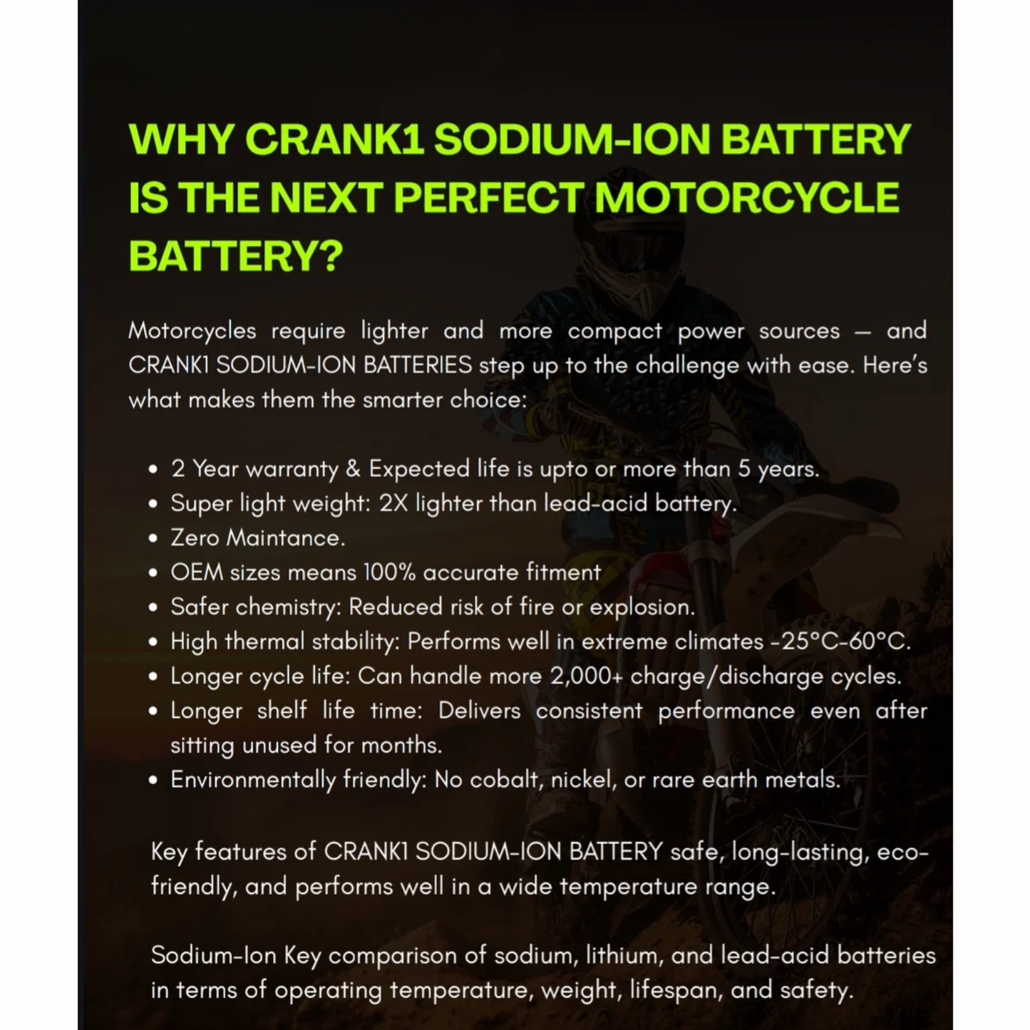 Crank1 Sodium ION Factory Activated Battery for Triumph Street Triple 765 RS (2021 Onwards) - CRX10S