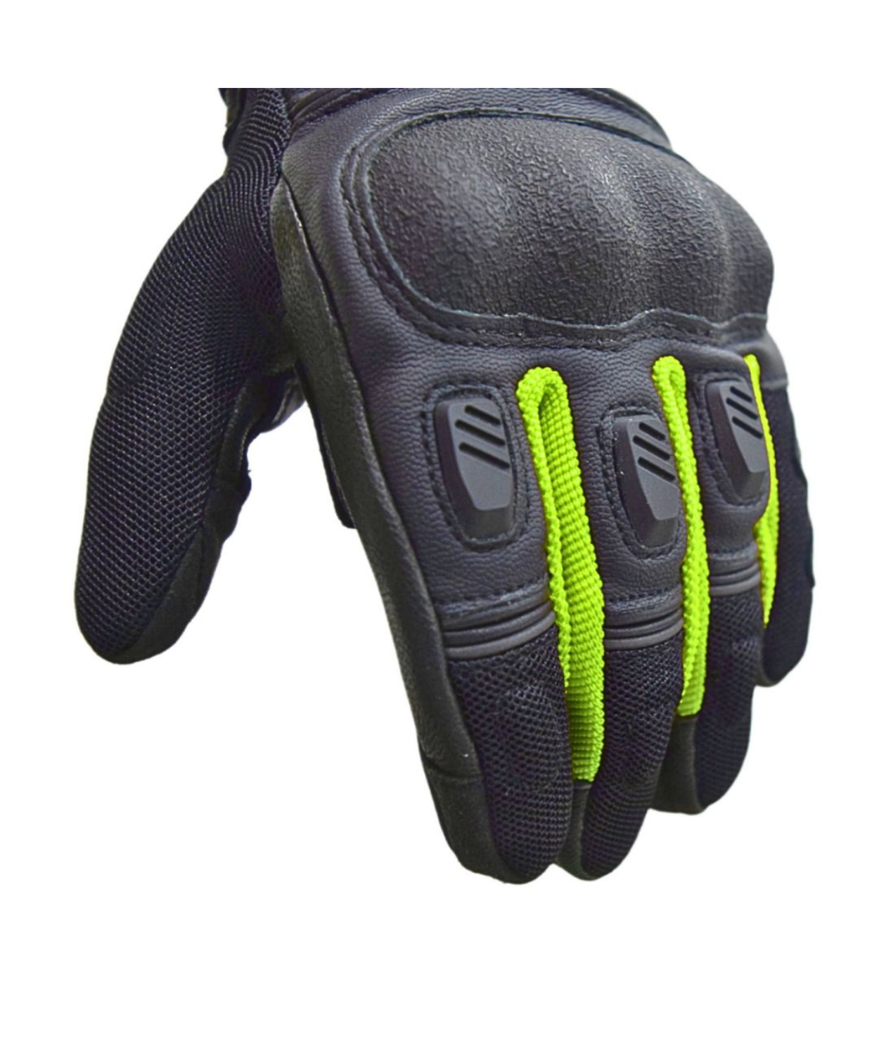 Bison ProGear Air Pro Riding Gloves - Black Hi-Viz Green