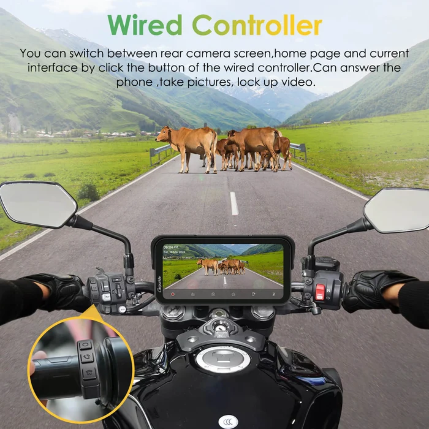 Carpuride W603D Wireless Motorcycle Stereo with HD Dual Cameras