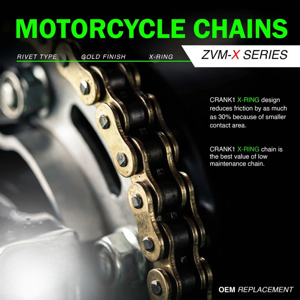 Crank1 Kawasaki Ninja 650 (2011 Onwards) 520 Pitch ZVM-X 114L Chain - Gold