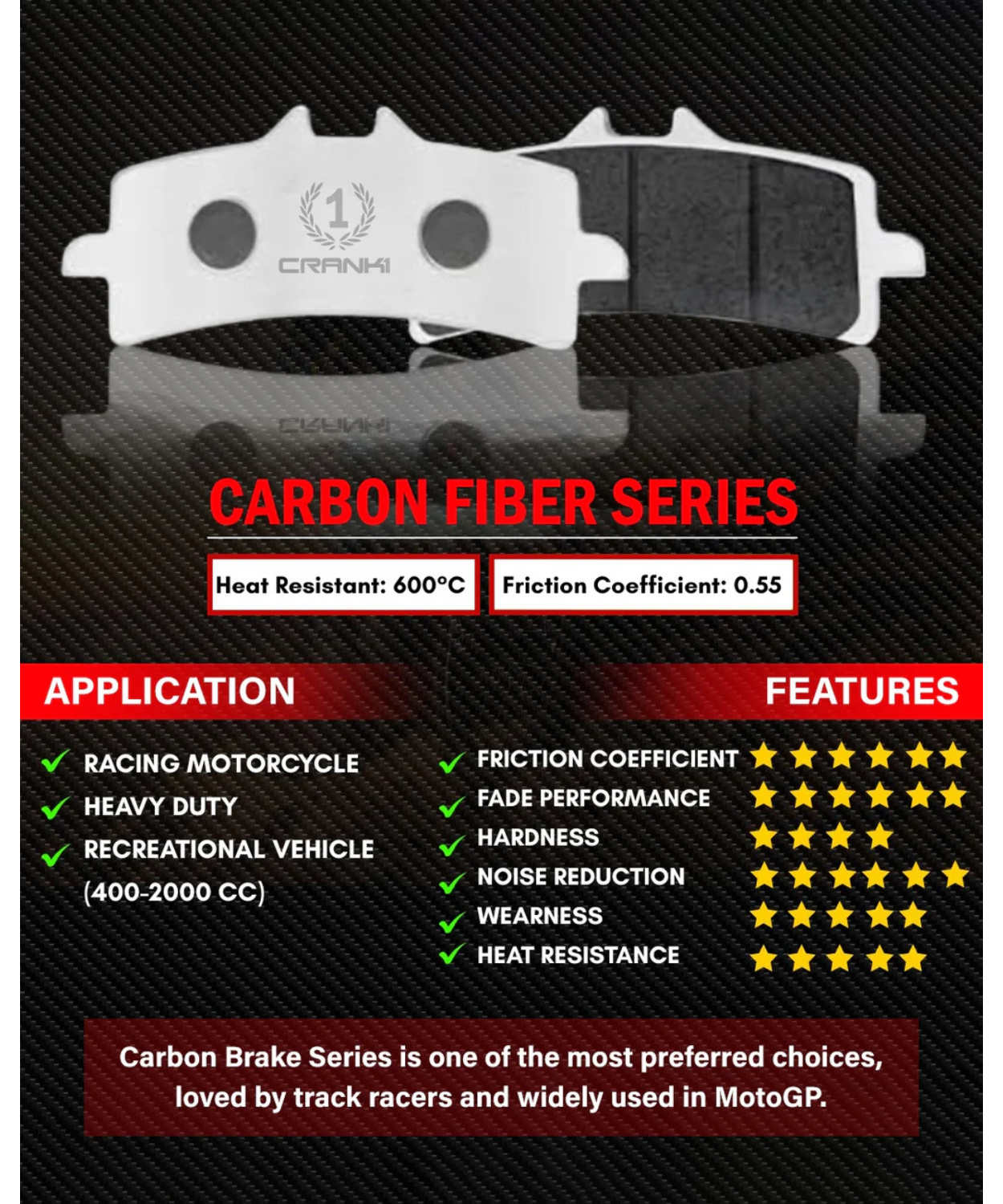 Crank1 Carbon Brake Pads for Harley Davidson Sportster Forty Eight (2011 - 2013)