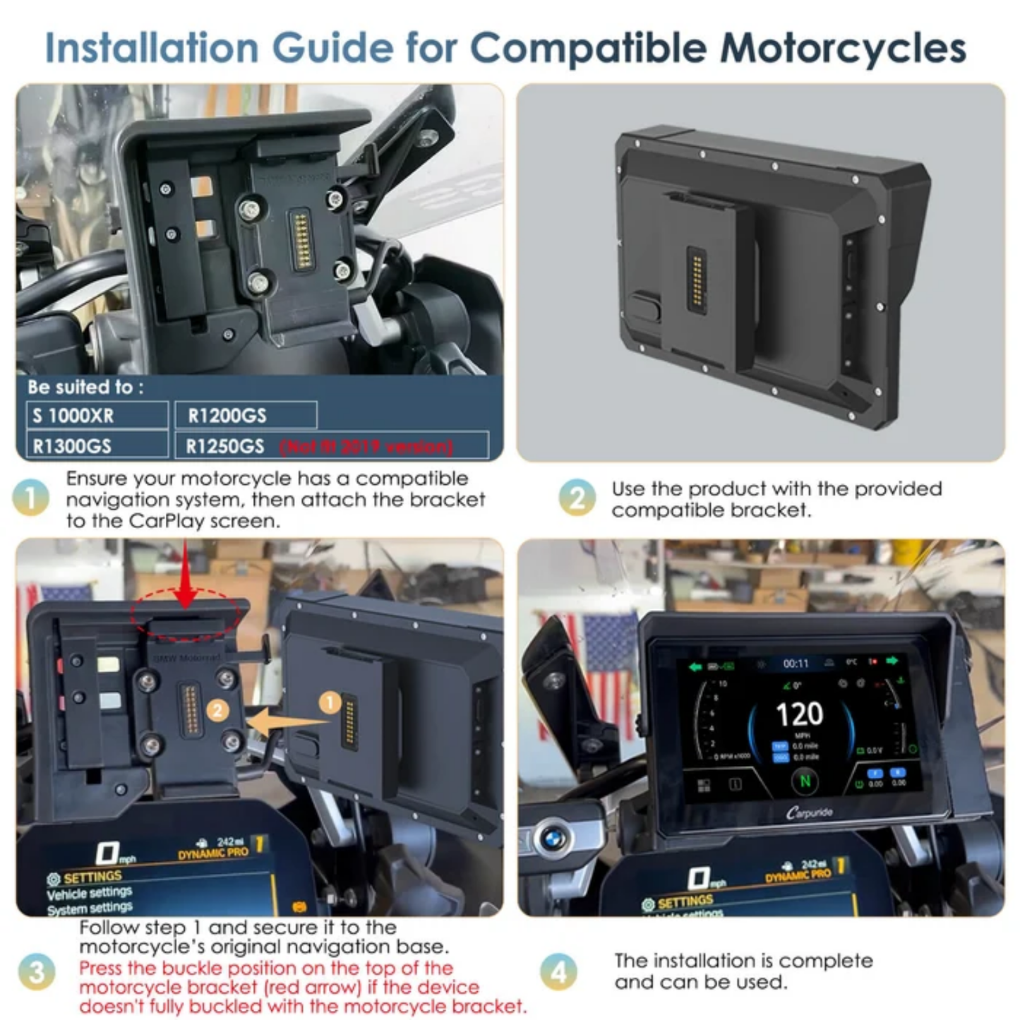 Carpuride W702BS BMW Motorcycle CarPlay with OEM Controller Integration