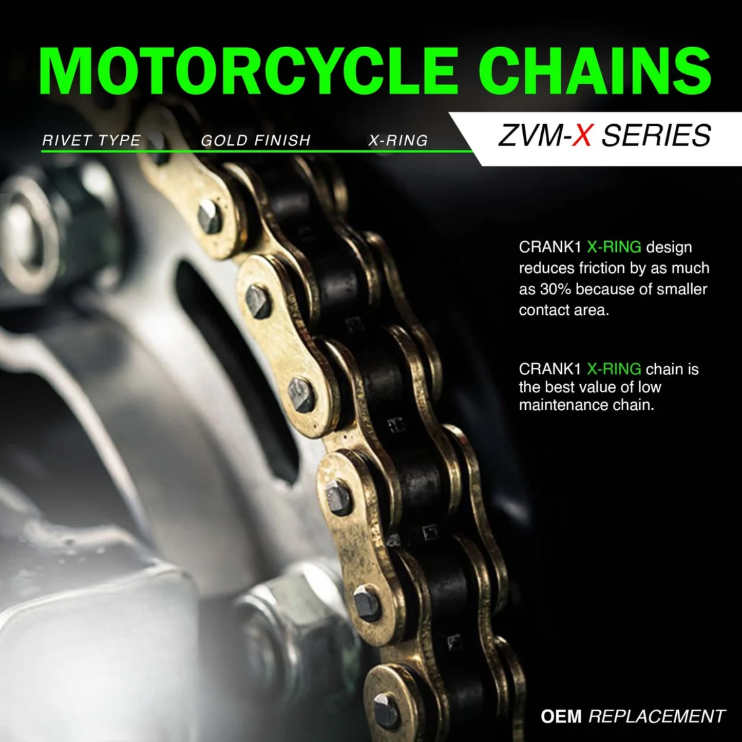 Crank1 Kawasaki Z800 (2013-2018) 520 Pitch ZVM-X 114L Chain - Gold