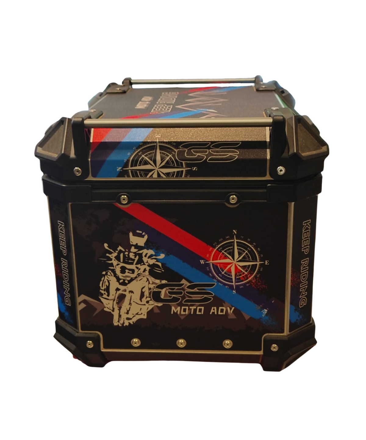 Moto Arch Aluminium Top Box 45L with Backrest - Black GS Graphics (Open Box) - Moto Arch