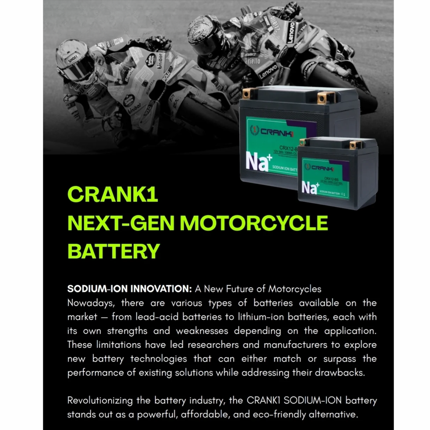 Crank1 Triumph Tiger 800 XCX (2015-2020) Sodium ION Factory Activated Battery - CRX16-BS