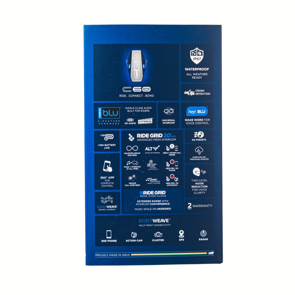 Bluarmor C60 Plus Helmet Communication Device - Intercom and Bluetooth