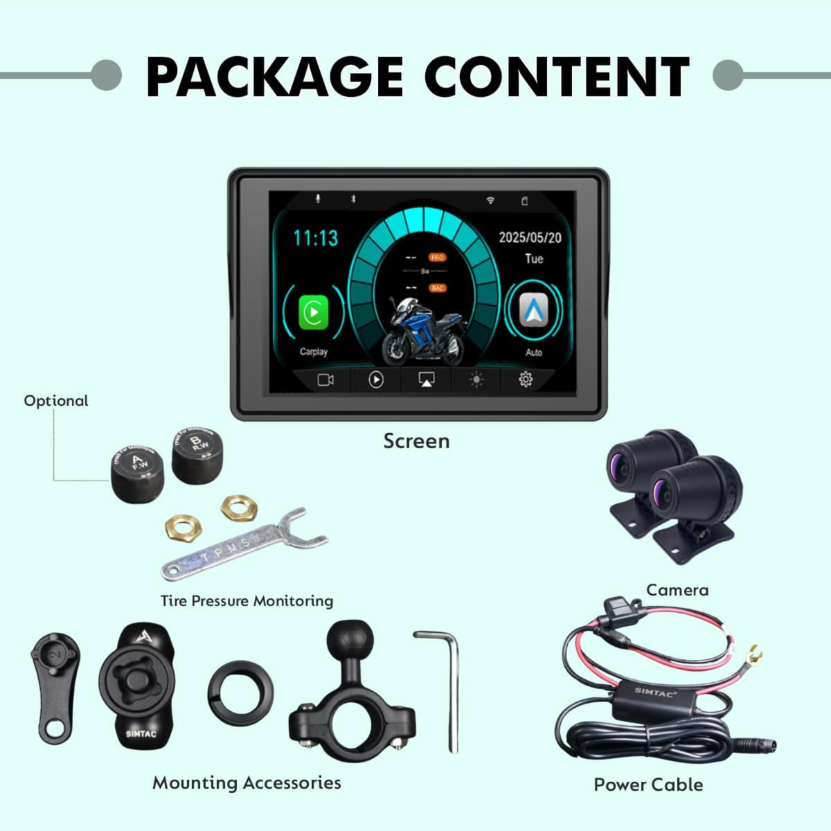 Simtac M4D Motorcycle GPS CarPlay And Android Auto System - Simtac