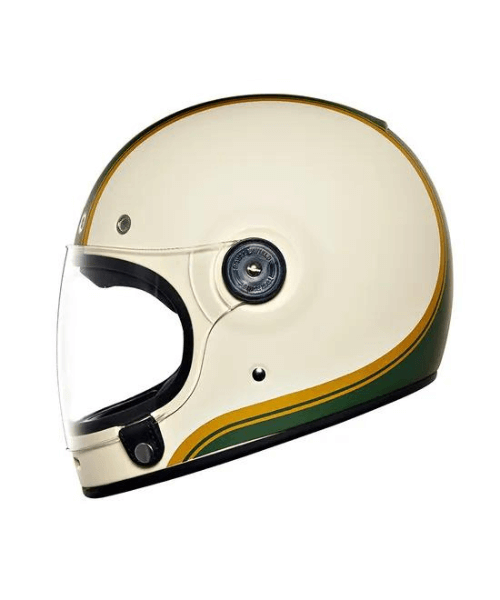 Royal Enfield Drifter V2 White Big Stripe Helmet - Matt Battle Green