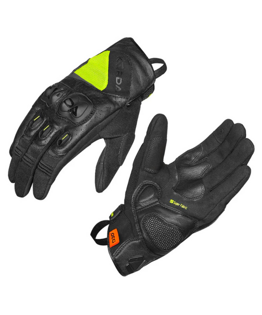 Korda Hybrid Riding Gloves with D3O - Black & Fluorescent Yellow