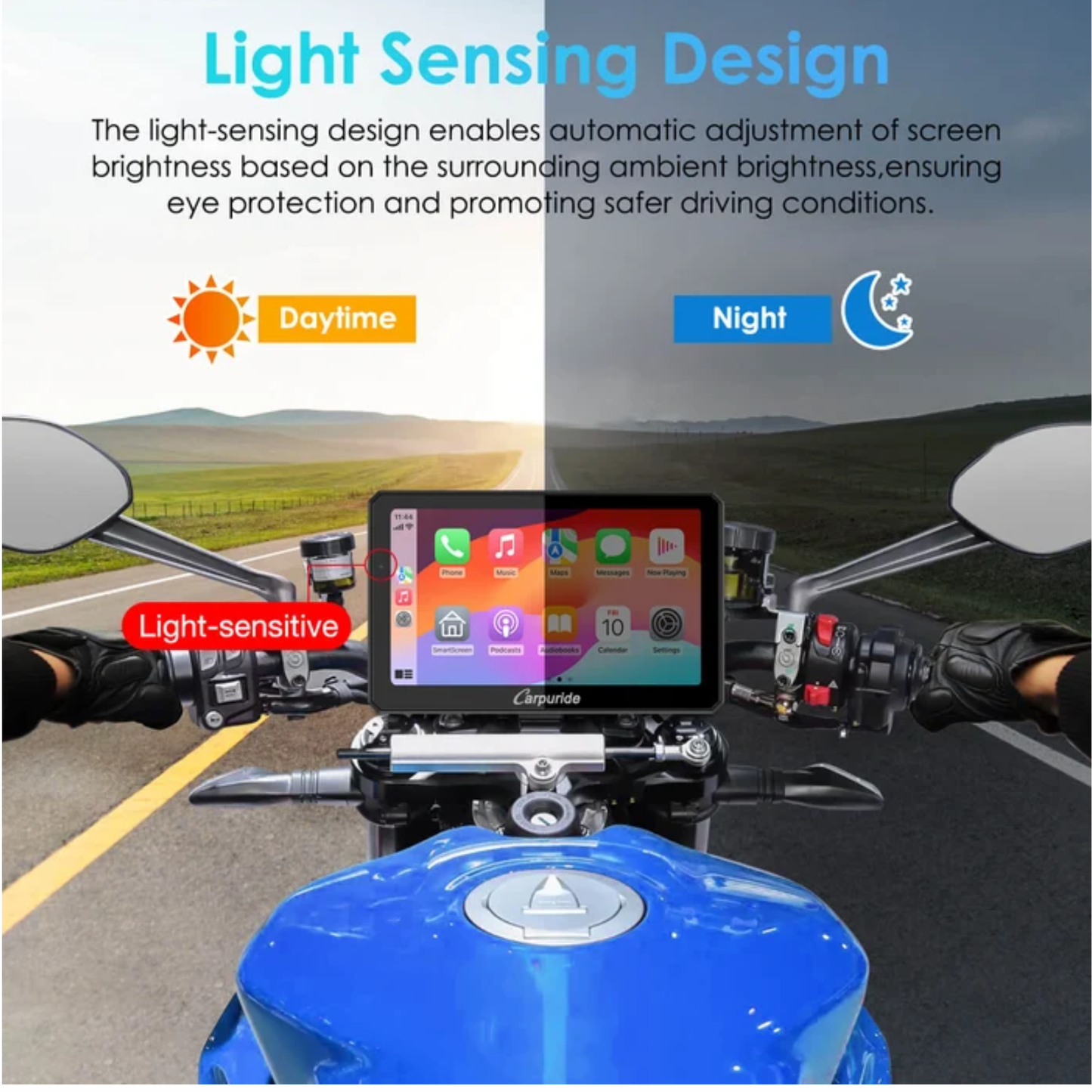 Carpuride W712D Rotatable Motorcycle Stereo with GPS Navigation and Dash Cam