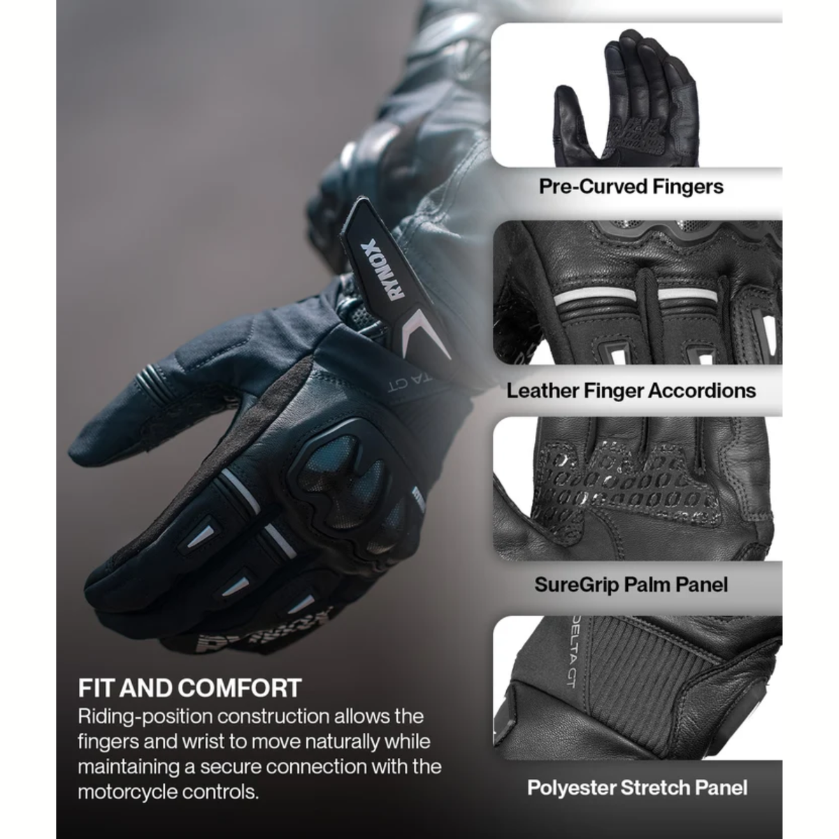 Rynox Delta GT Riding Gloves - Black - Rynox