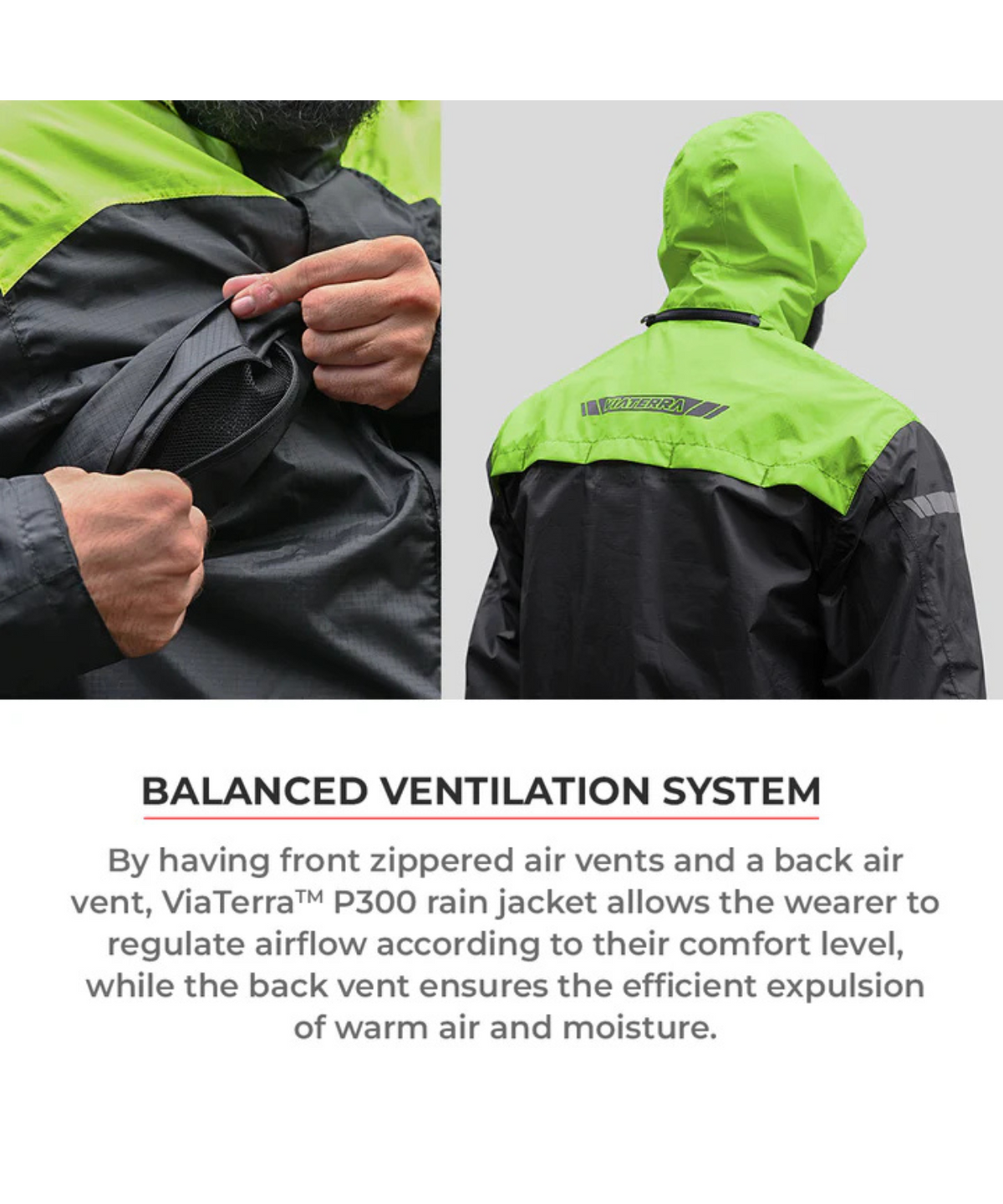 Viaterra P300 Motorcycle Rain Jacket - Black Green - Viaterra