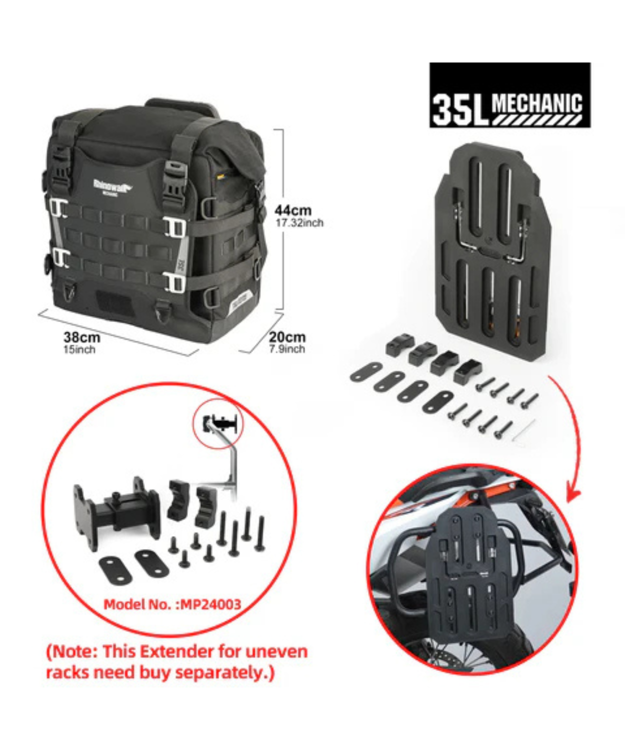 Rhinowalk 35L Quick Release Saddle Bag for Motorcycle (Set of 2) MJX2004