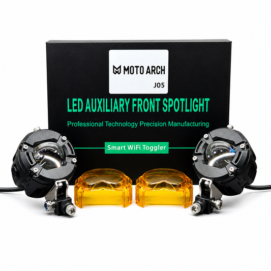 Moto Arch J05 60W Fog Light with Wireharness / Clamps / Wireless Switch - White Yellow