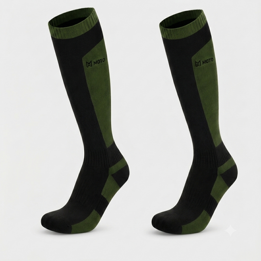 Moto Arch Knee High Waterproof and Winter Socks - Army Green