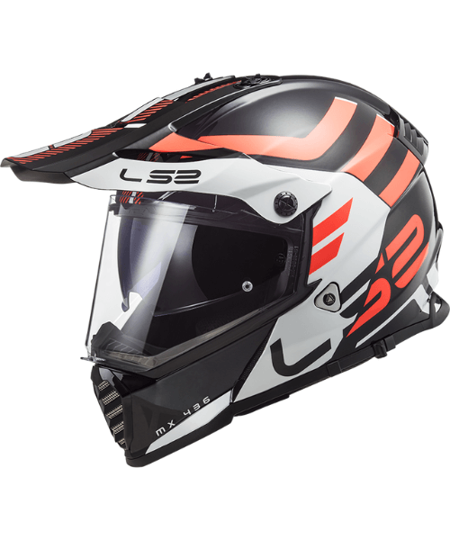 LS2 MX436 Pioneer Evo Dual Sport Helmet - Adventurer Black White Red Orange